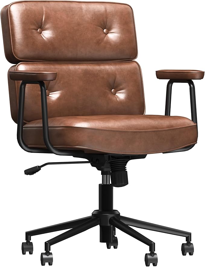FLEXISPOT Vanity Chair with High Back Makeup Chair for Vanity Desk, Comfortable Home Office Desk Chairs 23.4 * 20.1in Wide Seat Cross Legged Office Chair with Wheels, Brown