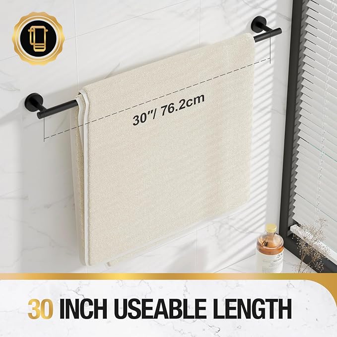 HITSLAM Matte Black 31.6 Inch Towel Bar for Bathroom, SUS304 Stainless Steel Bathroom Towel Rack Wall Mounted, Modern Home Decor Bath Towel Holder with Hardware Accessories