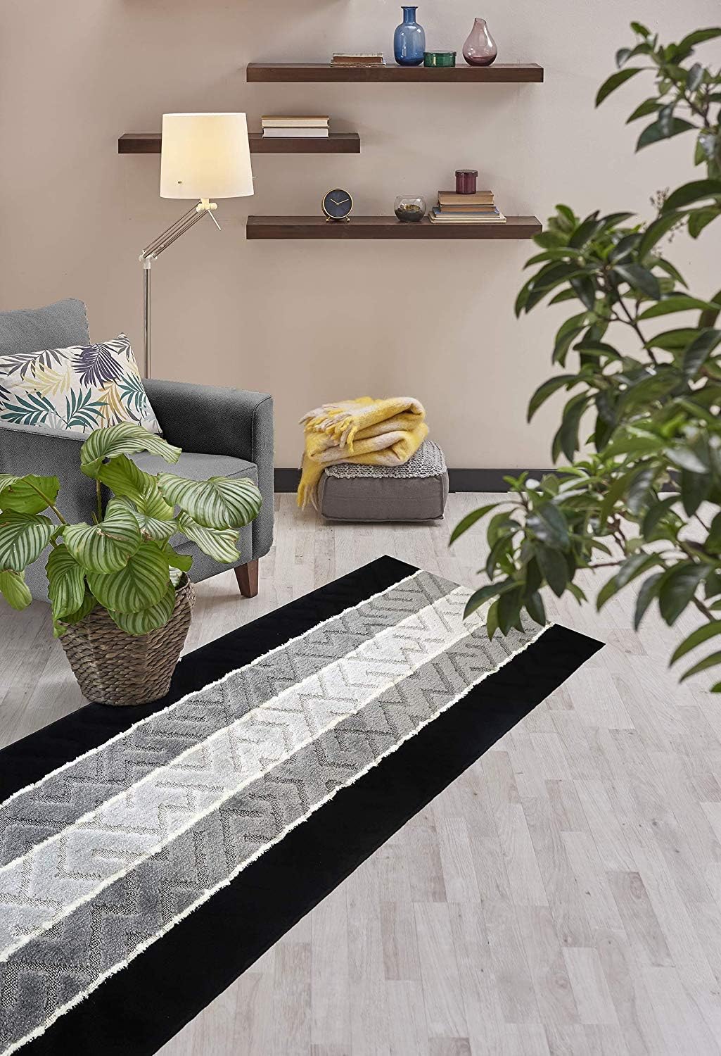 Custom Length Hallway Runner Rug,Slip Resistant,Arrows Black, 26 Inch X 18 feet, Sold and Priced Per Foot