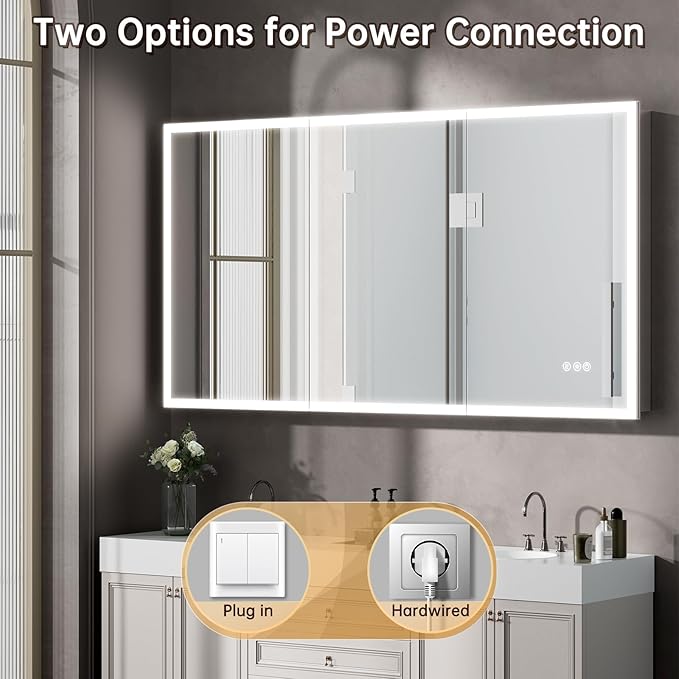 40"x32" Medicine Cabinet Mirror, LED Lighted Medicine Cabinet with Electrical Outlet＆USB, Anti-Fog, 3 Colors Temperature Stepless Dimmable, Aluminum Cabinet for Storage and Mordern Decor