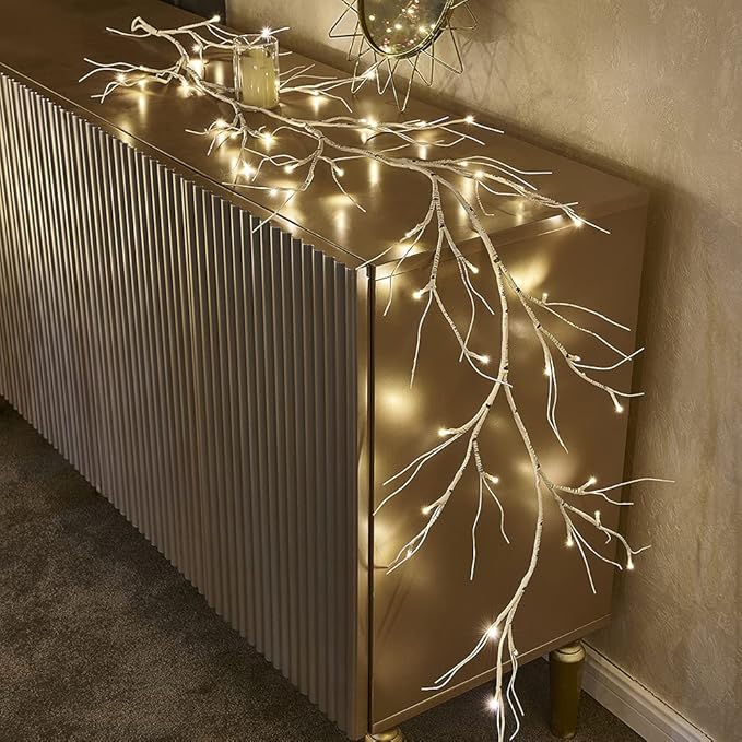 LITBLOOM Lighted Birch Garland Battery Operated with 8 Functions 48 Multi-Color and Warm White Lights, Pre-lit Twig Vine Lights 6FT for Home Bedroom Wall Mantle Decoration