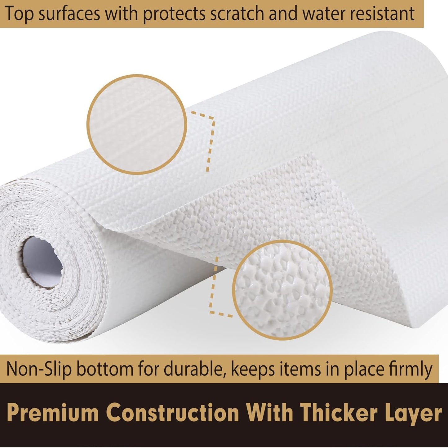 Premium Drawer and Shelf Liner for Cabinet, Non Adhesive Liner for Kitchen, Strong Grip Non Slip Shelf Liners for Kitchen Cabinets, Storage, Drawers, Shelves, Kitchenware and Tableware, White