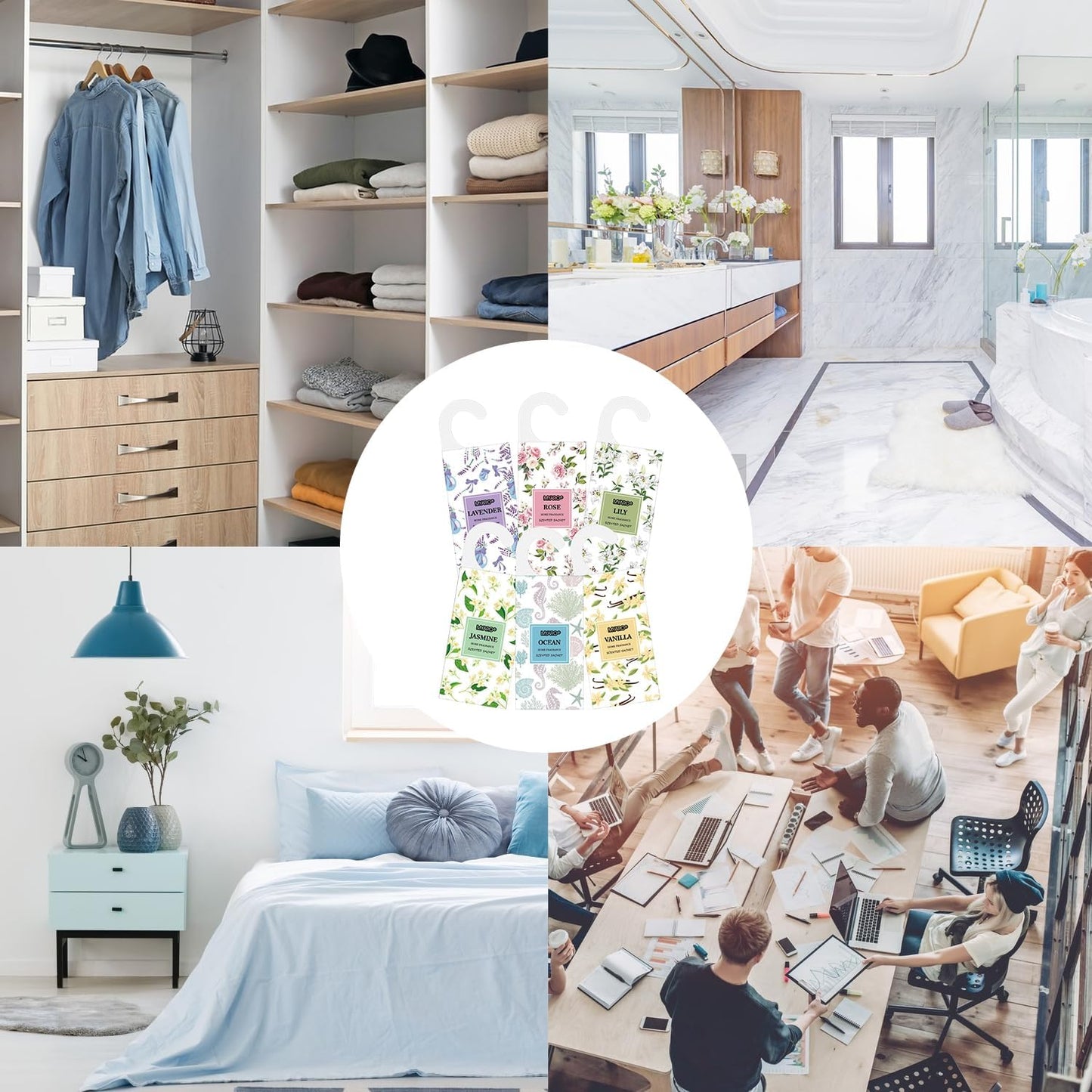 MYARO 12 Packs Large Sachets for Drawers and Closets, Large Hanging Sachet Bags Closet Air Fresheners Potpourri Bags Long-Lasting 6 Scents - Lavender, Rose, Jasmine, Ocean, Vanilla, Lily