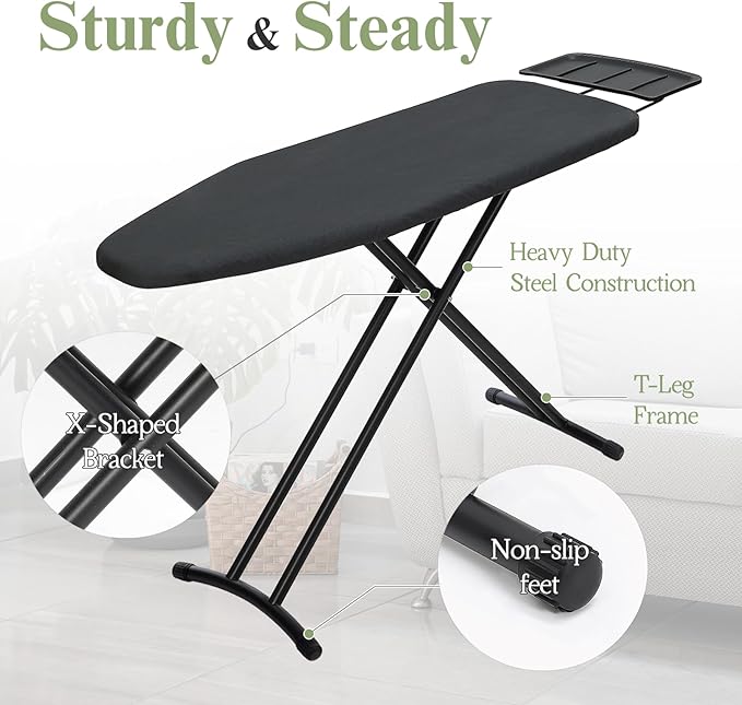 Ironing Board 48x15, Wide Heavy Duty Full Size Iron Board with Retractable Iron Rest, BlissBoard Sturdy Frame with Ultra Thick Padding, Heat-Resistant Cover, Height-Adjustable