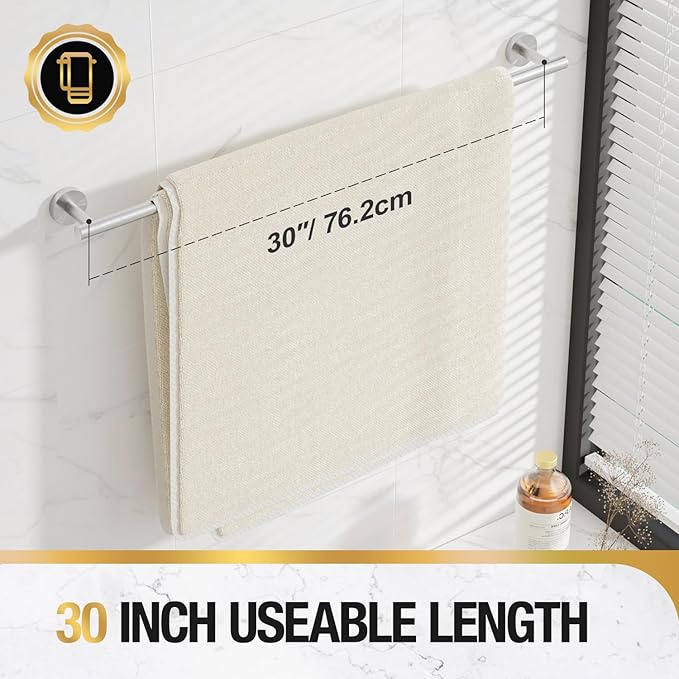 HITSLAM Brushed Nickel 31.6 Inch Towel Bar for Bathroom, SUS304 Stainless Steel Bathroom Towel Rack Wall Mounted, Modern Home Decor Bath Towel Holder with Hardware Accessories