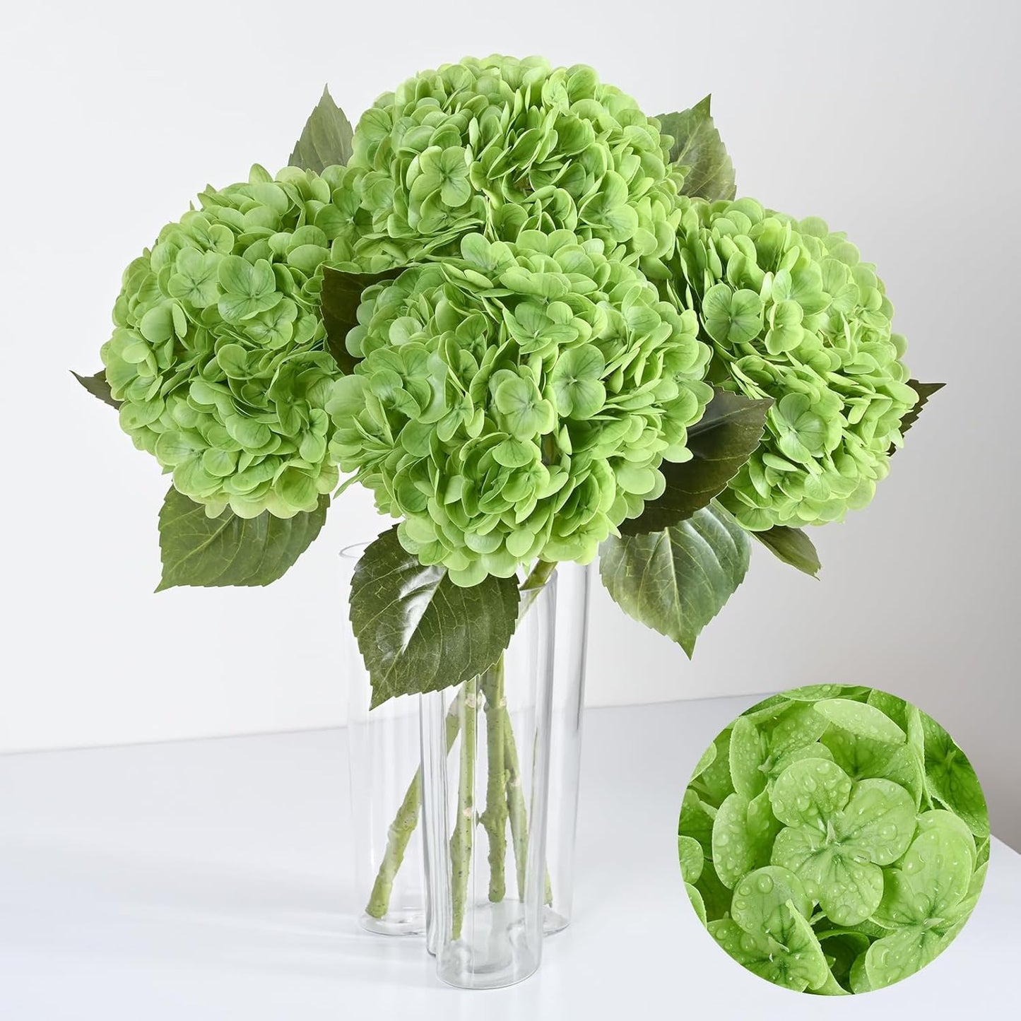 Artflower 4Pcs Real Touch Hydrangea Artificial Flowers, 22.5'' Green Full Latex Faux Hydrangea Flowers for Home Floral Arrangements Wedding Bouquets Kitchen Table Centerpiece Decorations