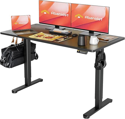 Standing Desk Adjustable Height, 55 x 24 in Electric Sit Stand up Desk for Home Office, Ergonomic Workstation Computer Desk with Two-Piece Desktop, Sit Stand Office Desk, Black