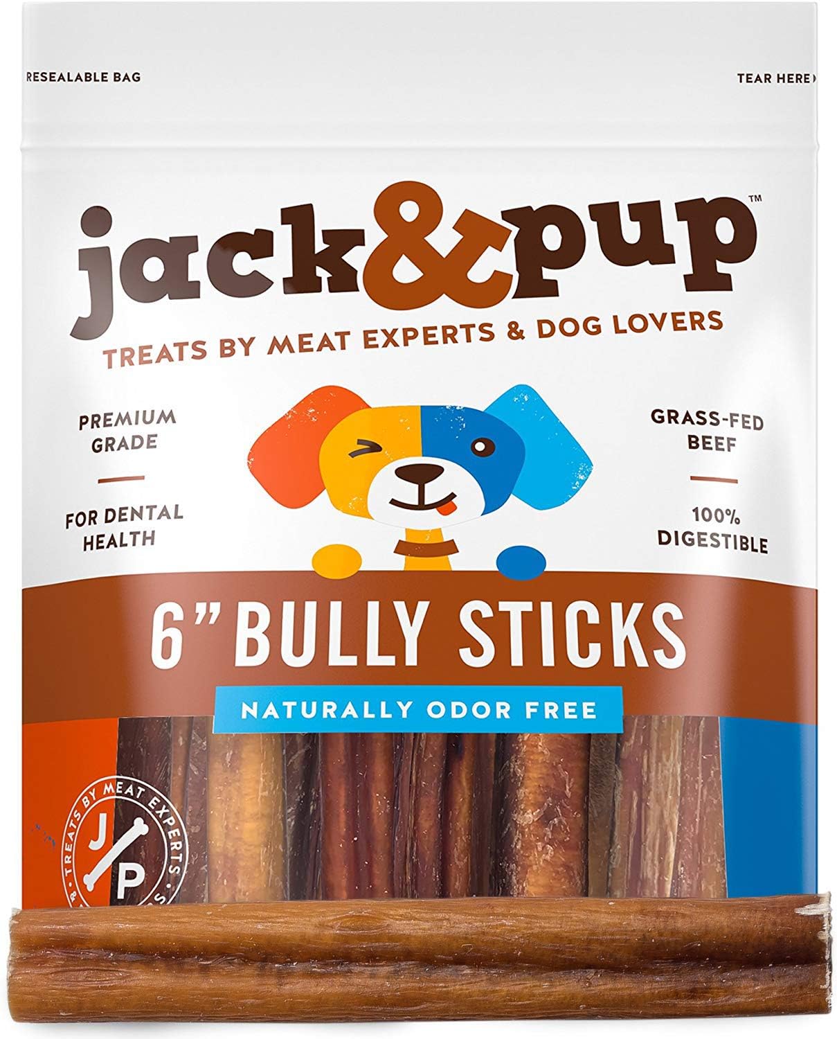 Jack&Pup 6-inch Bully Sticks for Large Dogs (20 Pack) All Natural Thick Bully Stick for Dogs | Singe Ingredient Long Lasting Pizzle Sticks