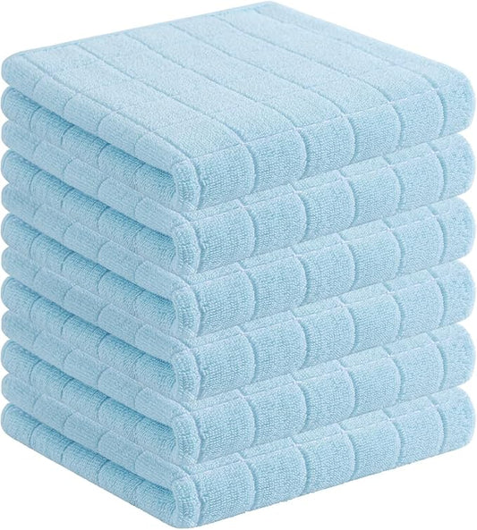 Homaxy 100% Cotton Terry Kitchen Towels(Sky Blue, 13 x 28 inches), Checkered Designed, Soft and Super Absorbent Dish Towels, 6 Pack