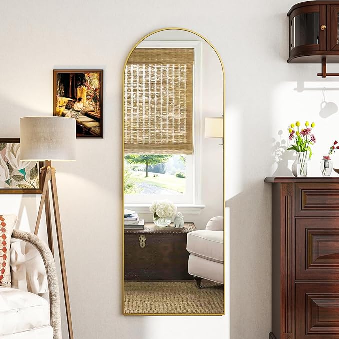 18 x 58 inch Arched Full Length Mirror, Gold Arch Floor Mirror Full Length with Stand, Full Body Standing Mirror for Living Room, Bedroom, Hanging or Leaning Against The Wall