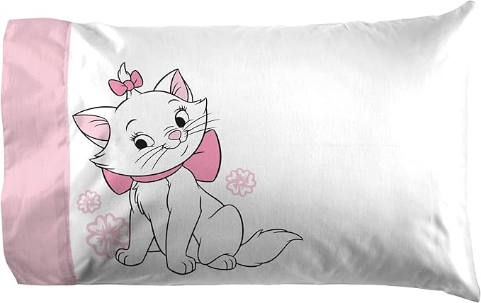 Jay Franco Kids Sheet Set with Fitted, Flat Sheets & Pillow Cover - Ultra-Soft Bedding with Pillowcase for Room Decor, White - Aristocats, 4 Piece Queen
