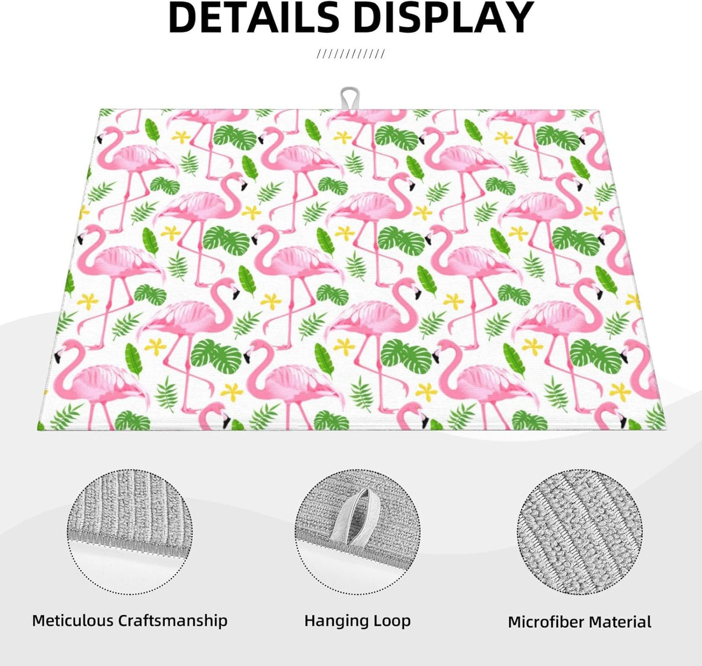 Pink Flamingo Leaf Dish Drying Mat 18x24 For Kitchen Counter Absorbent Microfiber Dishes Pad Dish Drainer Rack Mats Fast Dry Kitchen Accessories