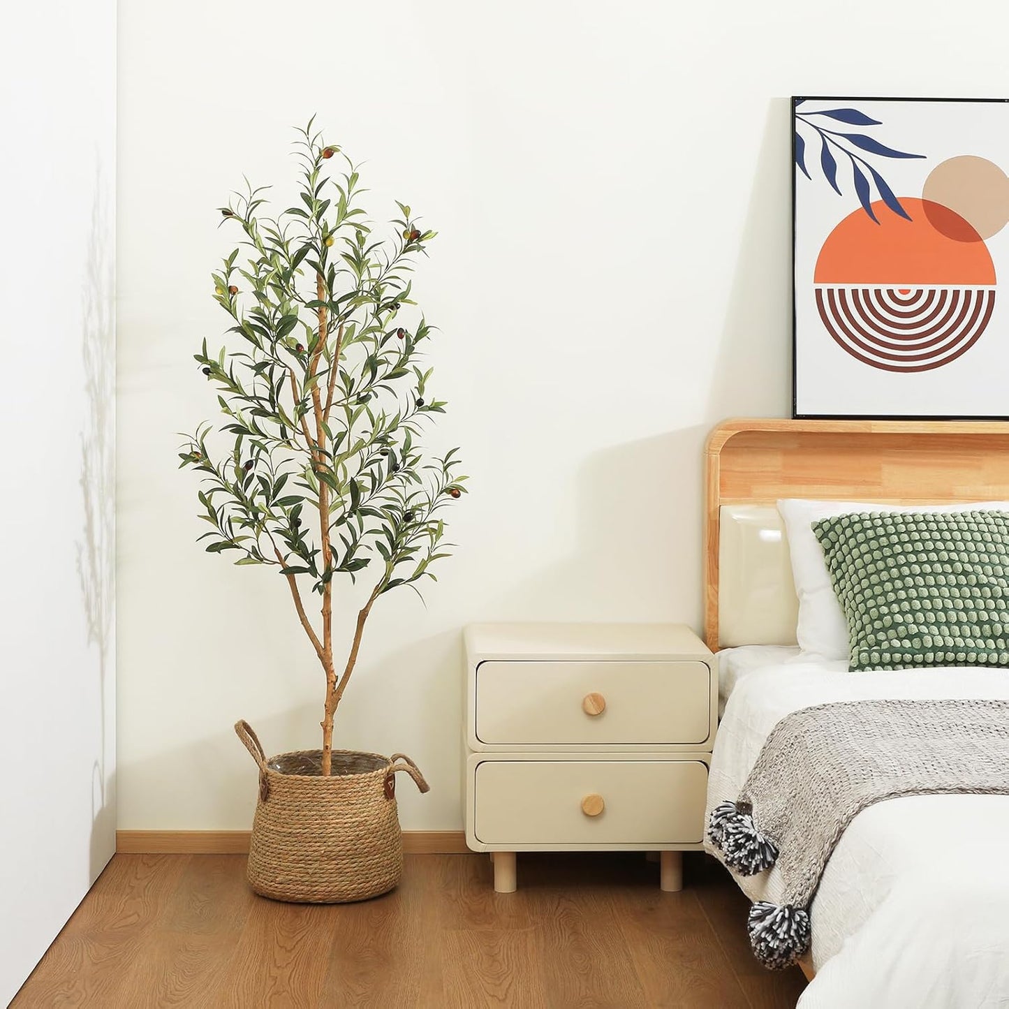 Kazeila Artificial Olive Tree 5FT Tall Faux Silk Plant for Home Office Decor Indoor Fake Potted Tree with Natural Wood Trunk and Lifelike Fruits