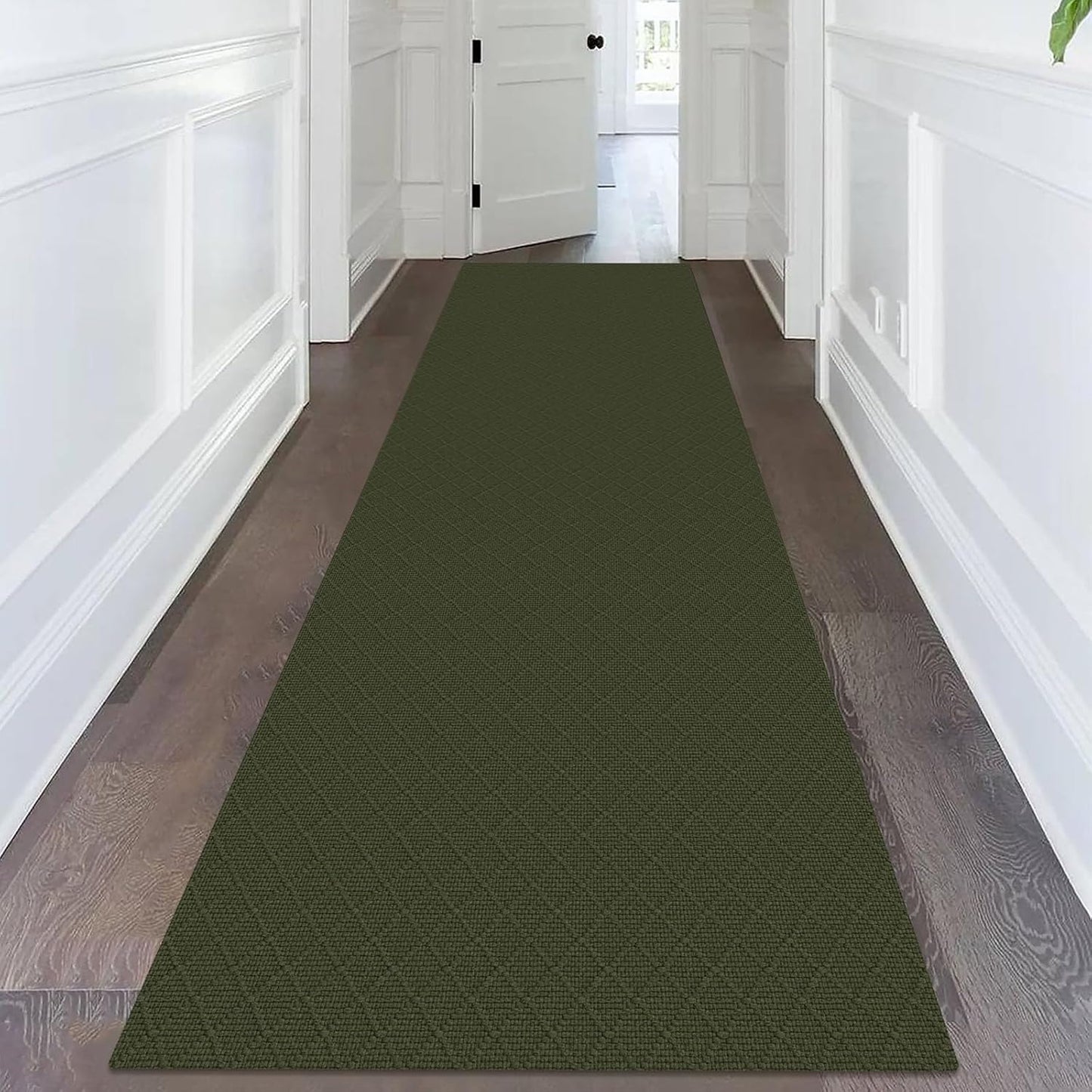 KOZYFLY Long Runner Rug 3x14 Ft Washable Runners for Hallways Non Slip Rubber Backed Kitchen Runners, Braided Entryway Runner Indoor, Floor Carpet for Hallway Kitchen Entryway, Dark Green