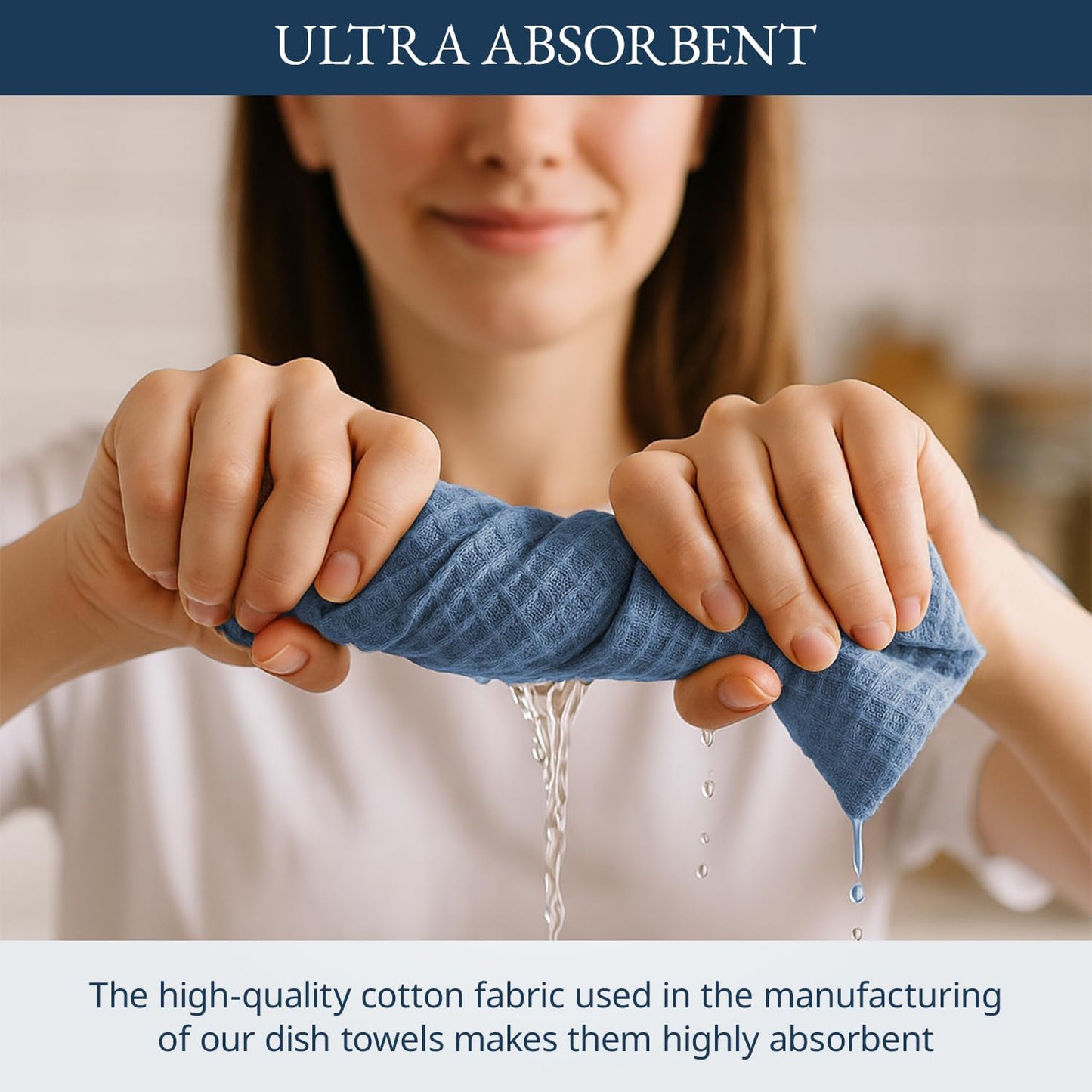 LANE LINEN Dish Towels Set of 12-18” x 28” Soft, Absorbent Cotton Kitchen Towels, Quick-Drying Tea & Hand Towels, Premium Decorative Dish Cloths - Indigo