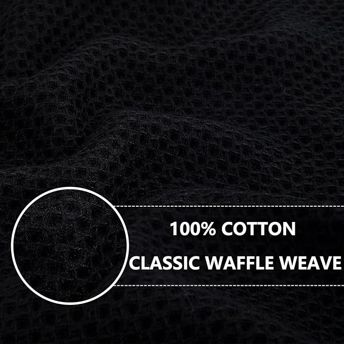Homaxy 100% Cotton Waffle Weave Kitchen Dish Towels, Ultra Soft Absorbent Quick Drying Cleaning Towel, 13 x 28 Inches, 8-Pack, Black