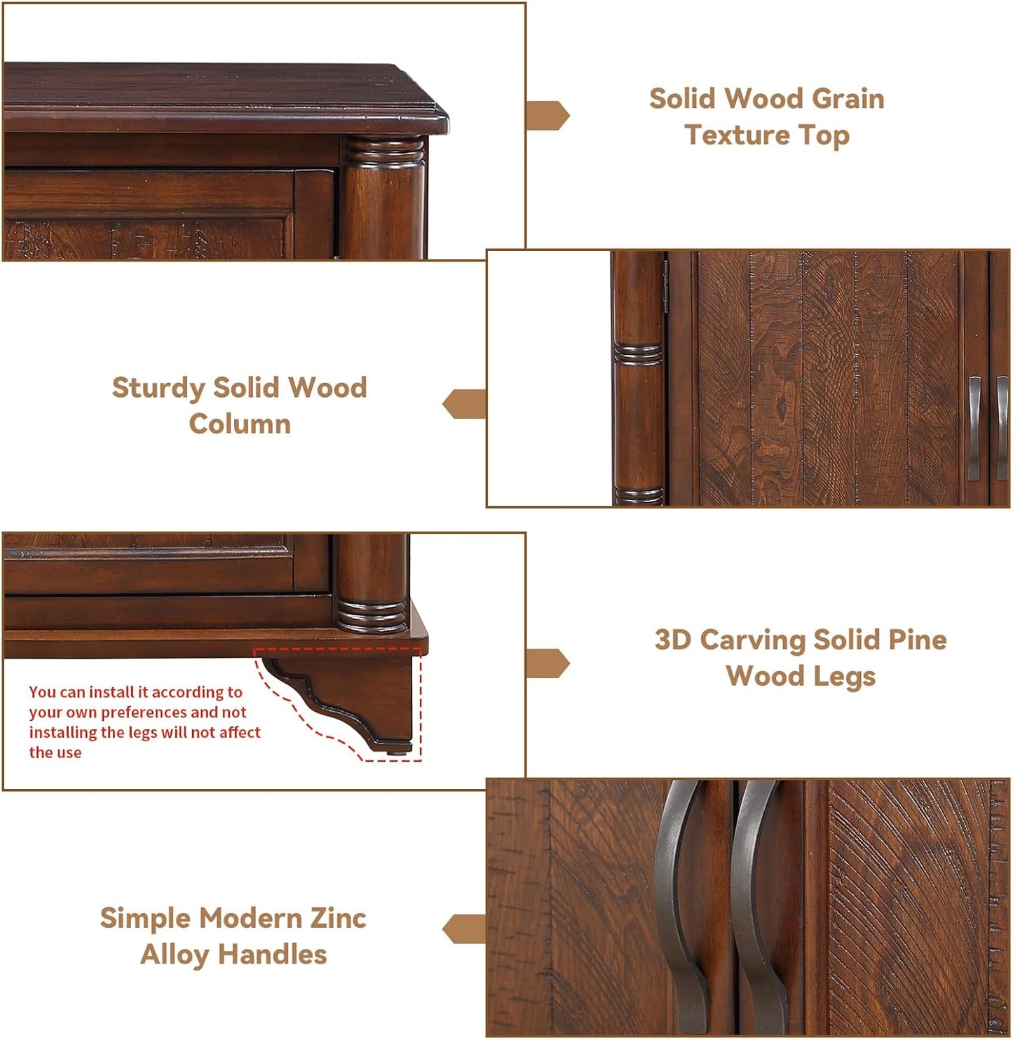 HMFULE 40" Sideboard Cabinet 2-Doors Solid Wood, Retro Buffet Cabinet with Storage Adjustable Shelf, Console Table Accent for Hallway, Living Room, Dining Room, Kitchen, Entry Way (Brown)