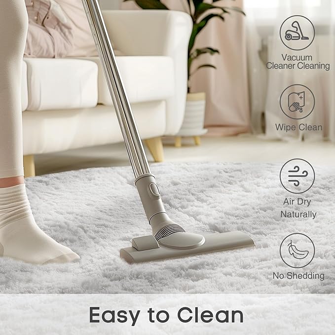 Ophanie Round Rug 8Ft White Circle Area Rug, Aesthetic Room Decor, Fluffy Fuzzy Bedroom Carpet, Plush Soft Shaggy Living Room Rugs for Kids Home Decor, Nursery