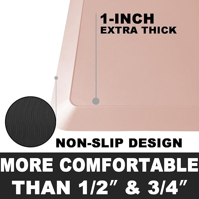 1" Extra Thick Anti Fatigue Floor Mat 60" L x 17" W,Kitchen Mat, Standing Desk Mat,140D Advanced PU Foam Ergonomic Comfort at Home, Office, Garage, Sink (Light Pink)