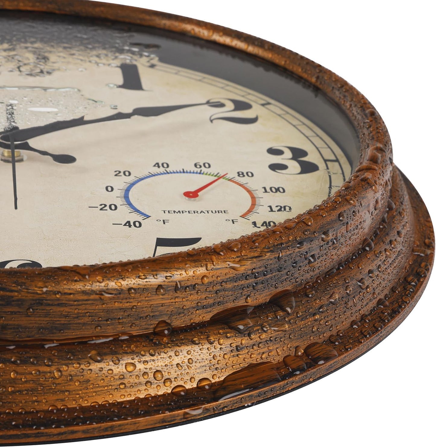 45MinST 16 Inch Bronze Vintage Large Indoor/Outdoor Waterproof Wall Clock with Thermometer & Hygrometer, Silent Non-Ticking Quartz Timepiece for Home, Porch, Garden,Pool