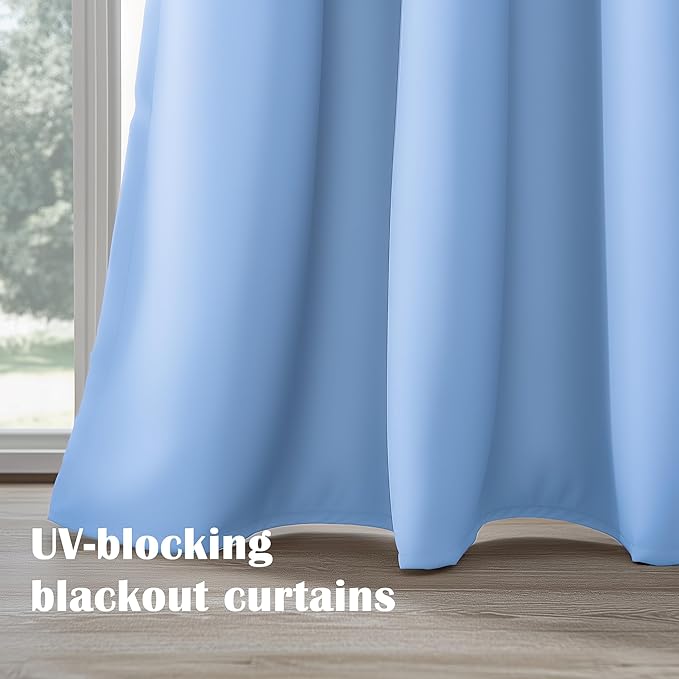Blue Curtains 63 Inch Length 2 Panels Set Living Room Thermal Blackout Curtains for Bedroom 42 by 63 Grommet 42x63 Curtains