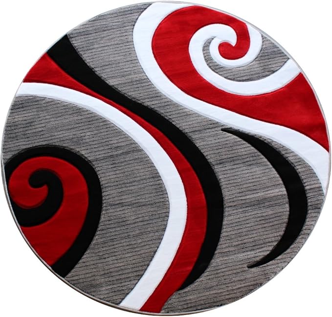 Masada Rugs, Sophia Collection Hand Carved Area Rug Modern Contemporary Red White Grey Black (8 Feet X 8 Feet) Round