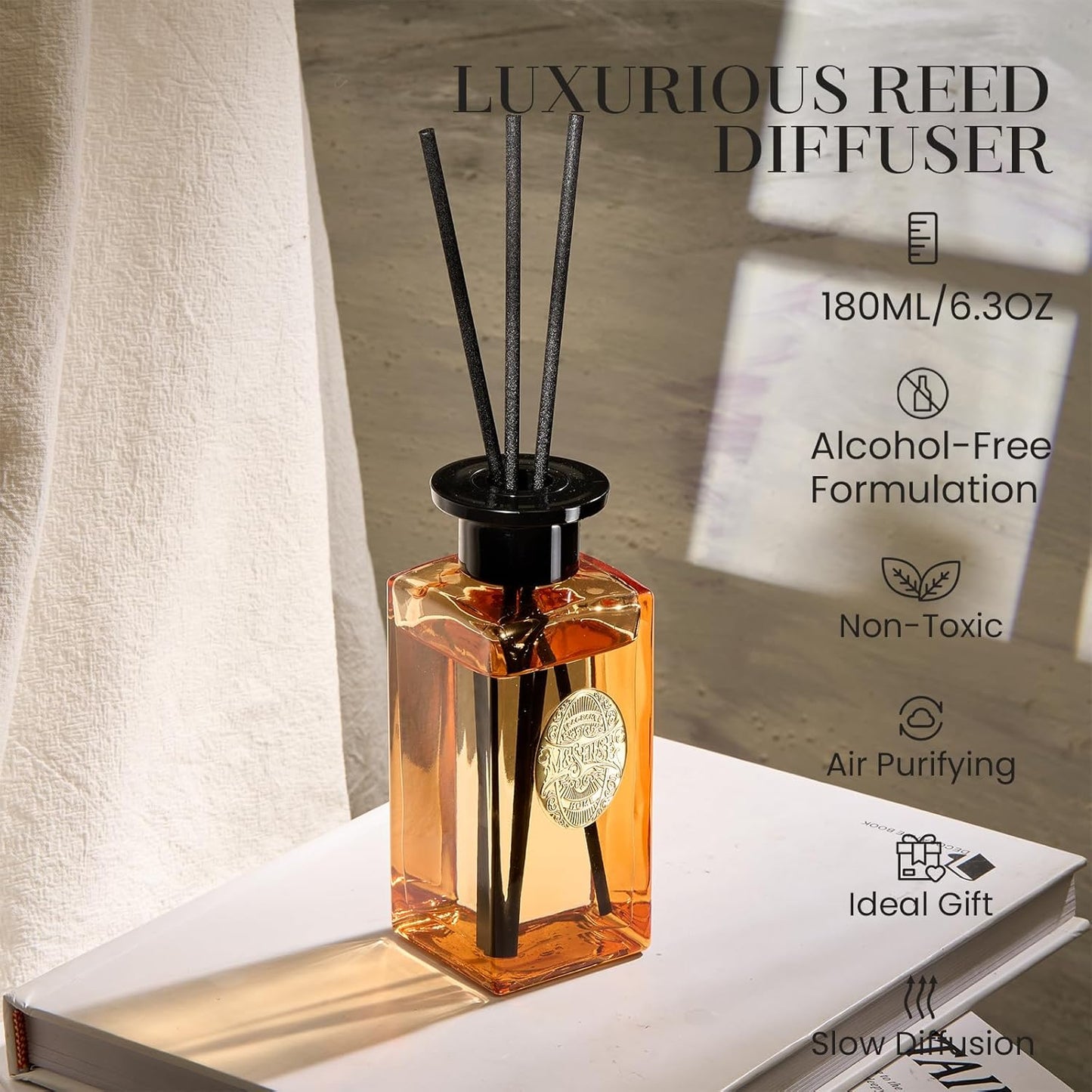 M&SENSE 6.3 oz Large Reed Diffuser Set | Cinnamon Vanilla Scent Oil Diffuser with Sticks | Hotel Collection Non-Toxic Essential Oil |for Bedroom Bathroom Living Room