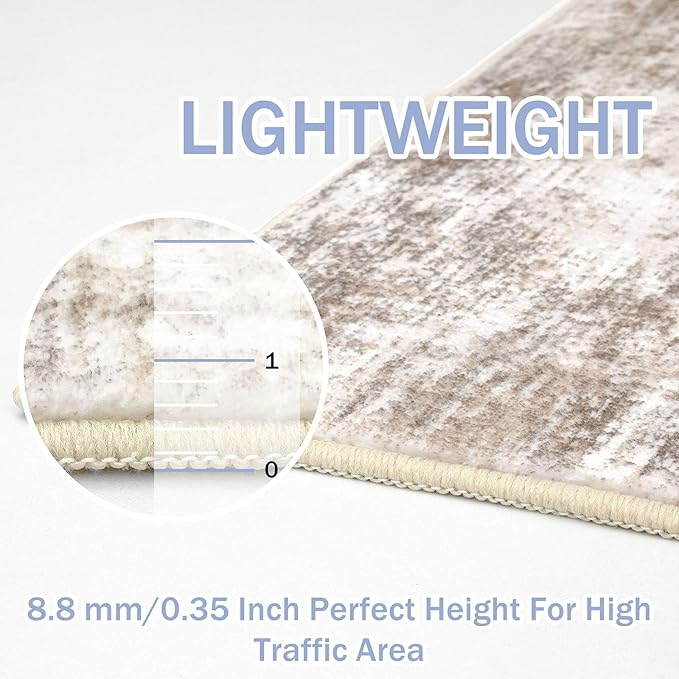 IOHOUZE Abstract Runner Rug 3x12 Ft Washable Runners for Hallways, Non Slip Kitchen Runner Printed Faux Wool Entryway Runner Indoor, Modern Abstract Floor Carpet for Hall Kitchen, Beige Brown