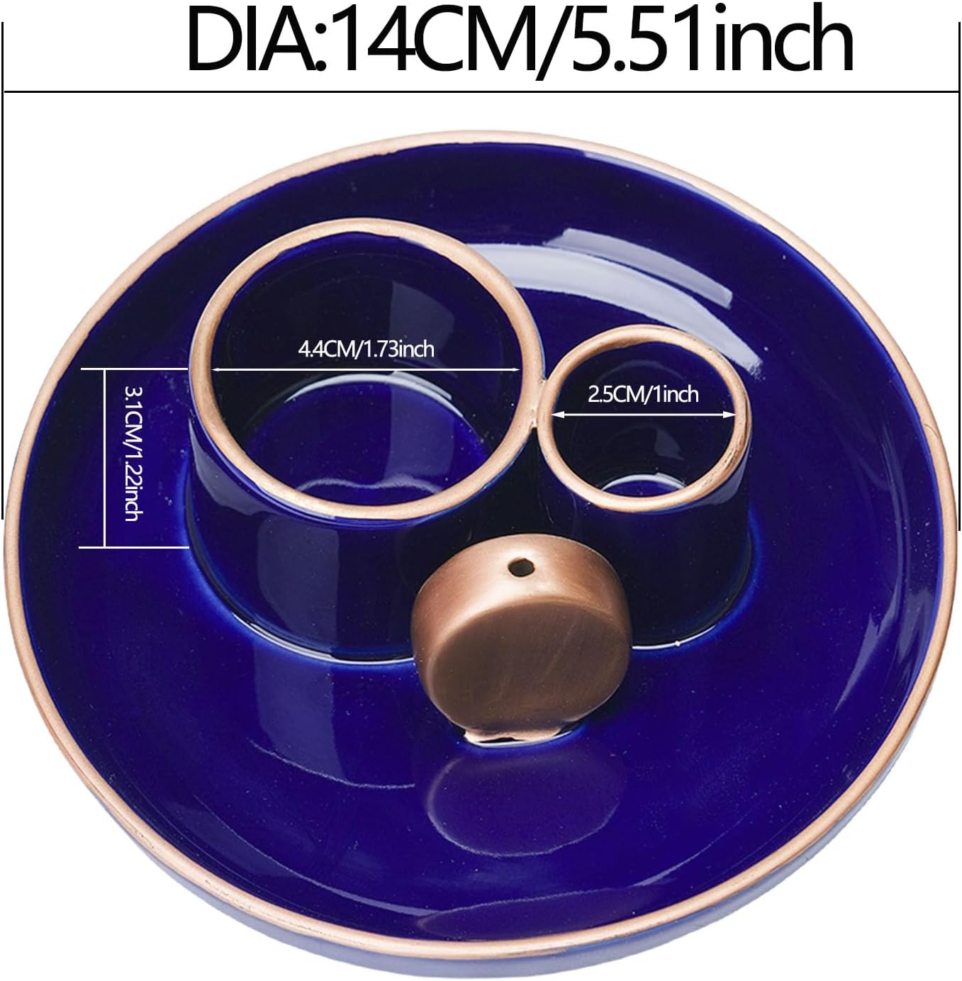 4 in 1 Incense Holder, Ceramic Incense Stick and Palo Santo Holder,Sage Holder for Burning- 5.5" Ceramic Ash Catcher Tray for Meditation and Yoga Room (Blue Golden)