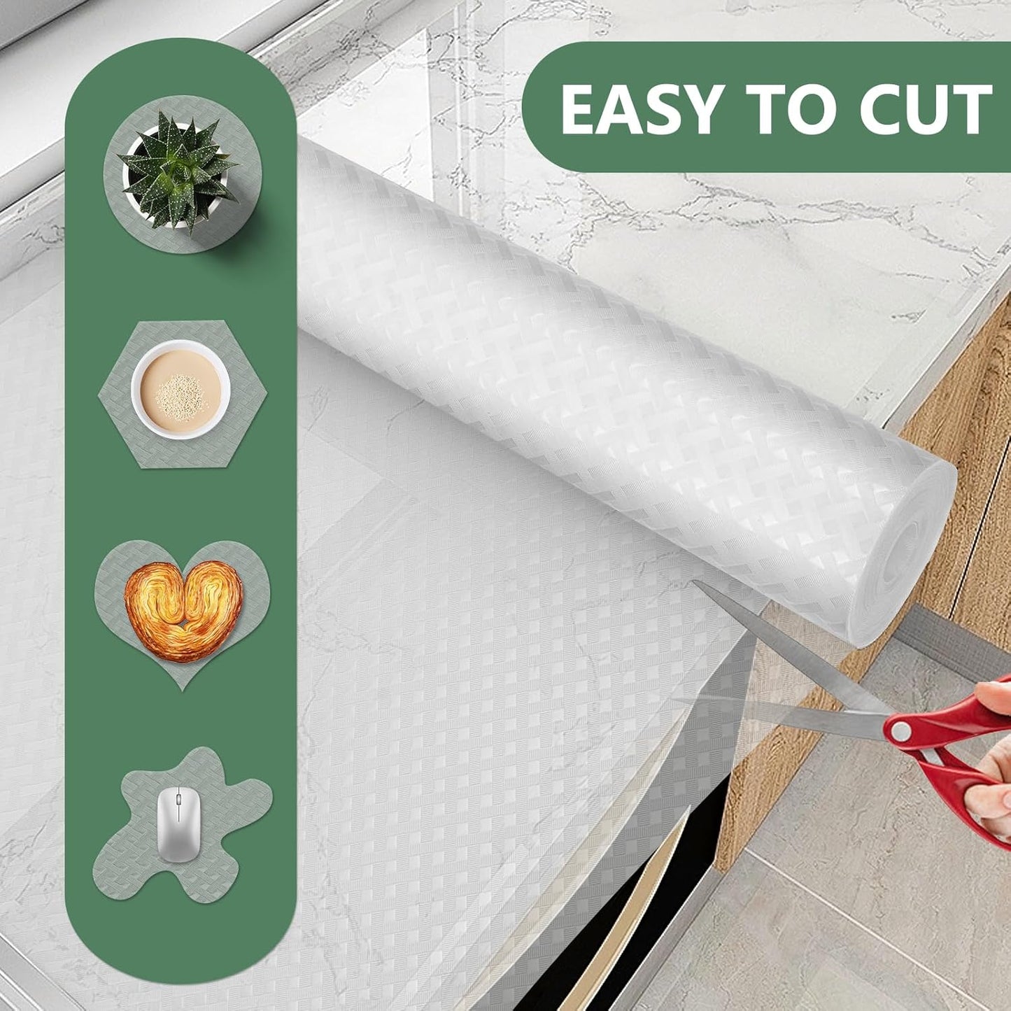 Shelf Liners, Non-Adhesive Drawer Liner, Waterproof & Oil-Proof Kitchen Cabinet Cupboard Liner Plastic EVA Material BPA Free Fridge Liner Mats Paper Protector for Shelves (Clear/12in x 240in)