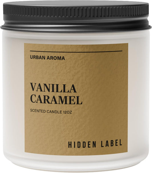 Hidden Label Vanilla Caramel Fall Candles, 12oz 2 Wick Non Toxic Candles for Home Scented, Natural Soy Wax Clean Burning Aromatherapy Candle, 70H Long Lasting for Gifts Stress Relief & Relaxation