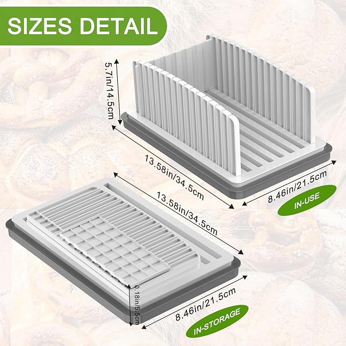 HHXRISE Bread Slicer for Homemade Bread, Adjustable Bread Slicer Guide with Crumb Tray, Plastic Bread Loaf Slicing for Kitchen Homemade Sourdough Rounds,Sandwich Cutter