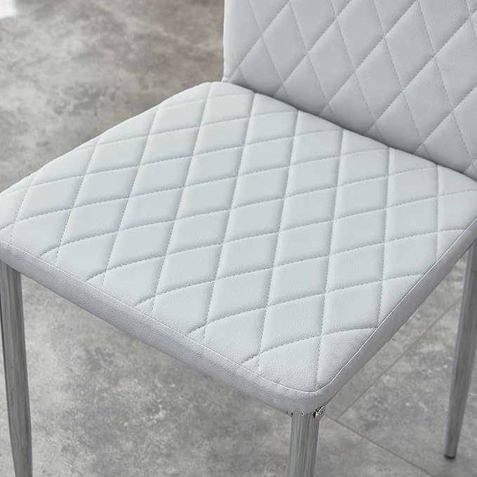 JT Modern Minimalist Dining Chair Fireproof Leather Sprayed Metal Pipe Diamond Grid Pattern Restaurant Home Conference Chair Set of 4 Or 6 (6, Gray Brown)