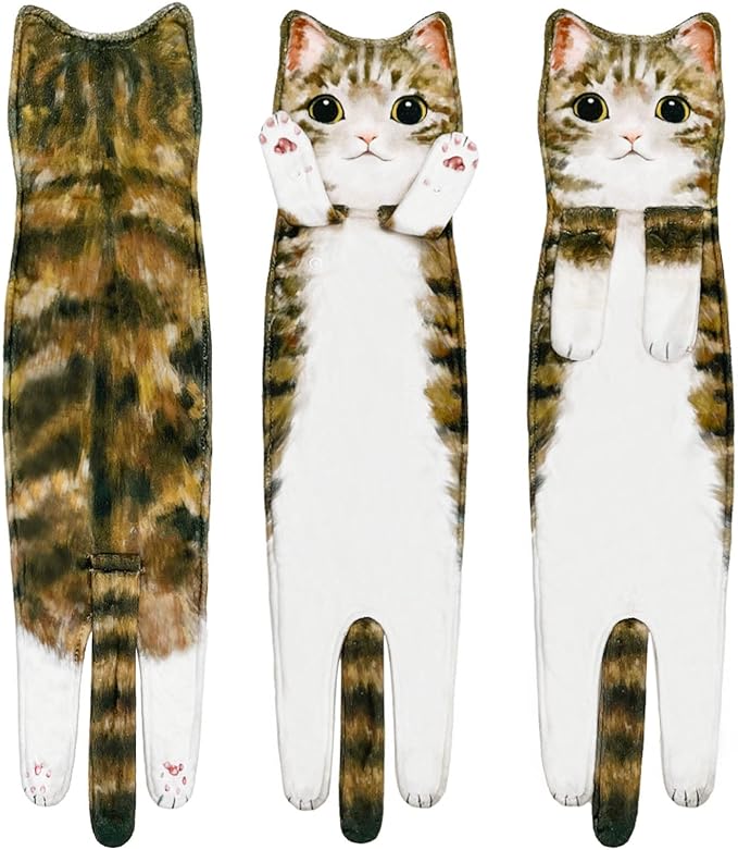 Hand Towels for Bathroom Kitchen,Cute Cat Quick-Dry Hanging Hand Towels Decorative for Bathroom Face Towels,Funny Gifts for Cat Lovers (Yellow)