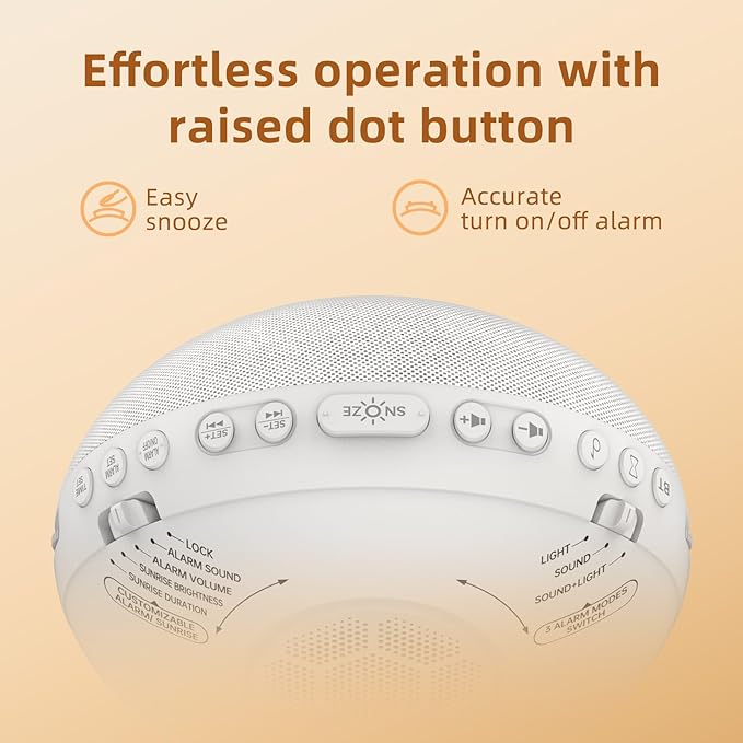 Sunrise Alarm Clock White Noise Machine: Natural Wake Up Light - Dimmable Clock with Bluetooth Speaker for Bedroom - 25 Sleep Sounds for Baby Adults Kids Frost White