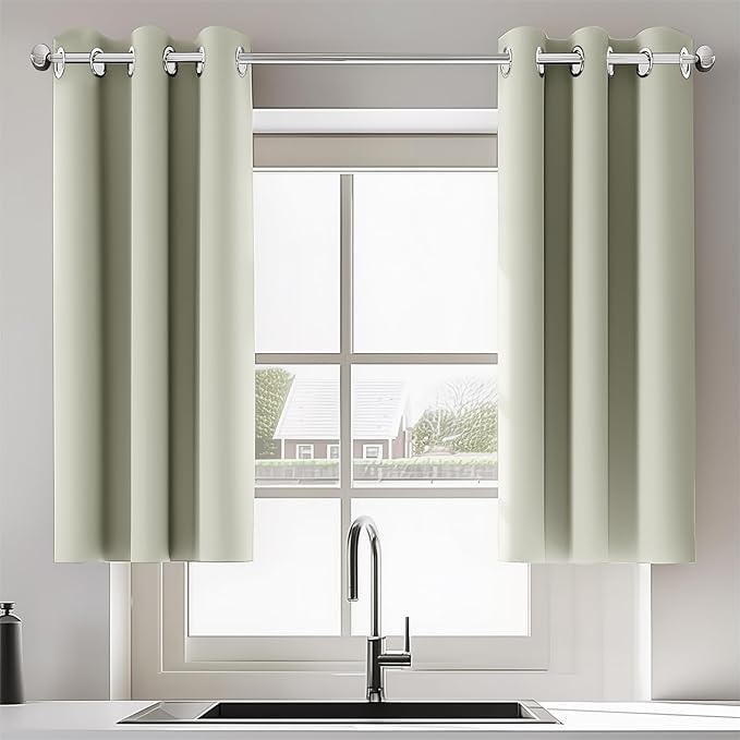 Blackout Shades for Bedroom Kitchen Living Room Windows Thermal Insulated Natural Blackout Grommet 34x45 Inch Long Curtains Panels Set of 2