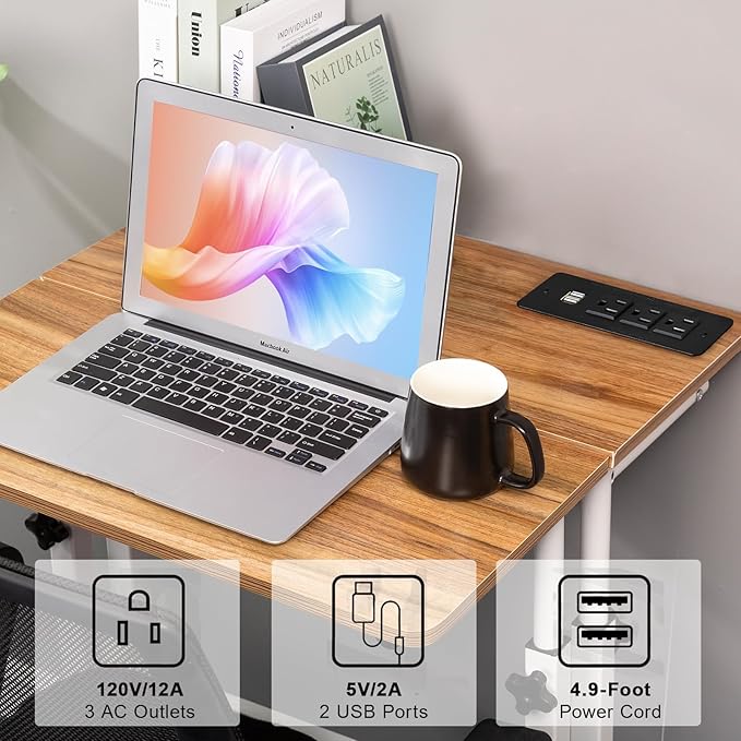 Hadulcet Mobile Standing Desk with Charging Station, Adjustable Standing Computer Desk, Standing Adjustable Laptop Cart with Wheels for Home Office Classroom Vintage Oak