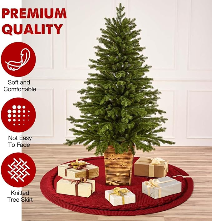 Hommtina Christmas Tree Skirt 48 Inches White Tree Skirt,Christmas Tree Decorations Faux Fur Tree Skirt for Xmas Holiday Home Party Decorations Ornaments(Red)