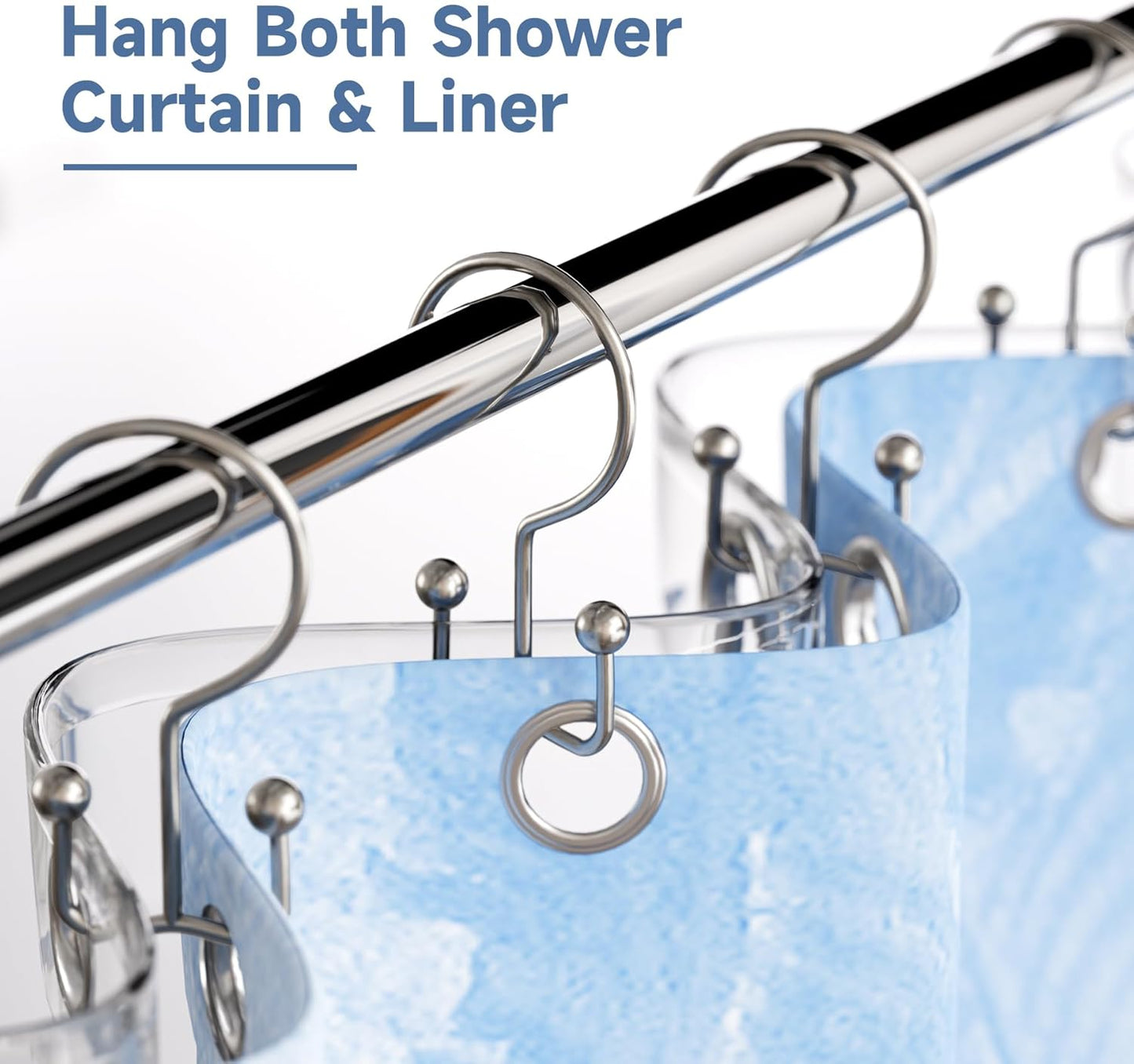Titanker Shower Curtain Hooks Nickel, Minimalist Simple Double Glide Shower Curtain Rings, Rust Proof Metal Shower Hooks Rings for Bathroom Shower Rods Curtains, Set of 12 Hooks