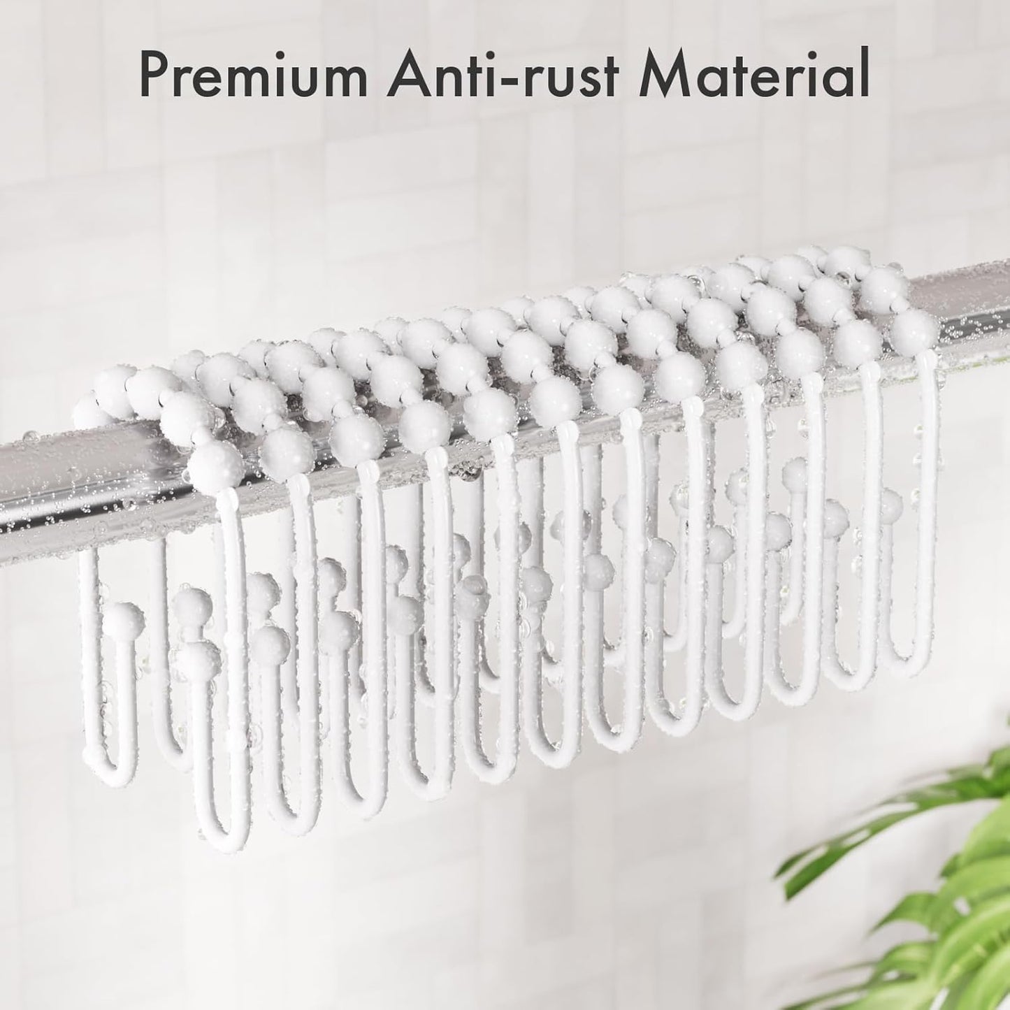 AmazerBath Shower Curtain Hooks White Metal Shower Curtain Rings Rust Proof, Double Sided Shower Curtain Hooks for Shower Curtain Liner Smooth Shower Hook Rings for Bathroom, Set of 12