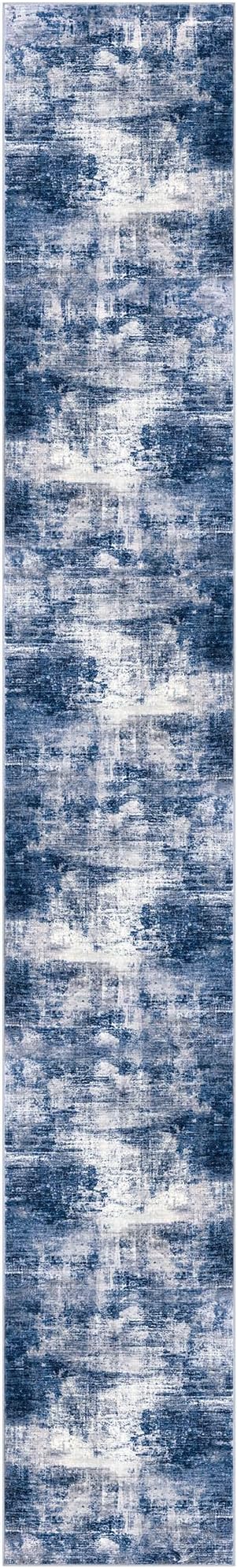 IOHOUZE Abstract Runner Rug 3x20 Ft Extra Long Washable Runners for Hallways, Non Slip Kitchen Runner Printed Faux Wool Entryway Runner Indoor, Modern Abstract Floor Carpet for Hall Stair, Navy/Grey