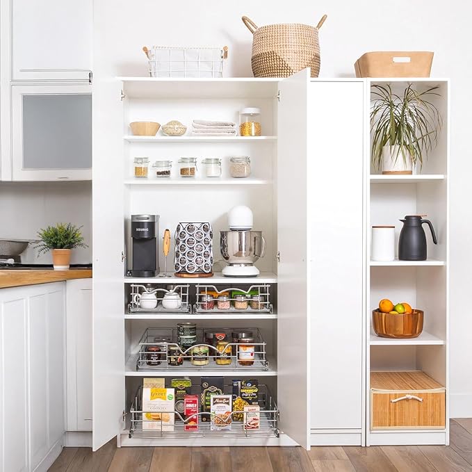 HOLDN’ STORAGE Pull Out Cabinet Organizer, Individual Sliding Drawers - Heavy Duty Metal with Lifetime Limited Warranty - Anti Rust Chrome Finish (Single Tier, 20" W)