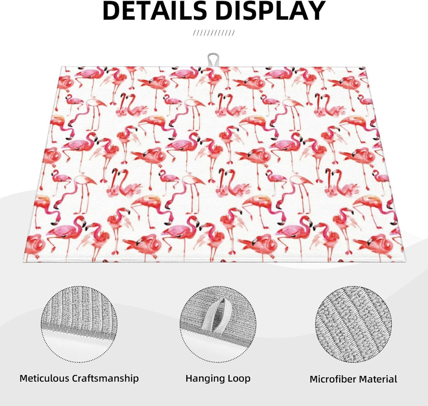 Cute Pink Flamingo Dish Drying Mat For Kitchen Counter, Super Absorbent Microfiber Dish Drying Pad, Kitchen Gadgets For Easy Clean Multi-Use Large 18"x24"