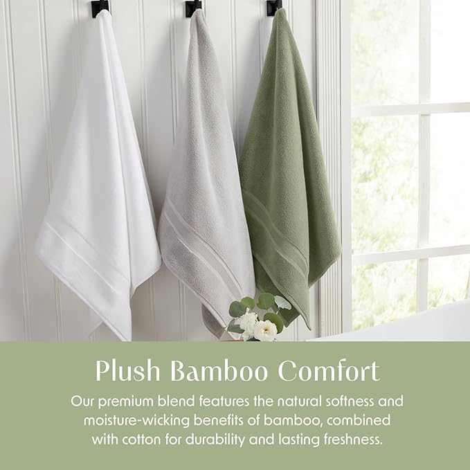 Springtree Home Luxury Viscose from Bamboo Bath Towel Set of 4 | 35% Viscose from Bamboo - 65% Cotton | Absorbent Quick-Dry Towels for Bathroom | Oeko-TEX Standard 100 Cotton | Lily Pad Green