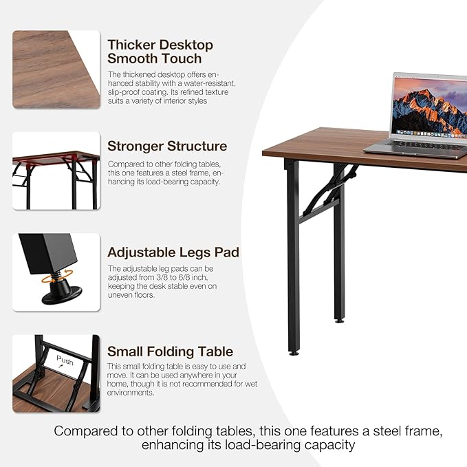TEMI Small Computer Desk Folding Table - 43.3" Foldable Office Desk, No Assembly, Perfect for Small Spaces in Bedroom, Dorm, or Apartment, Portable Mini Desk or Study Table with Compact Design, Walnut