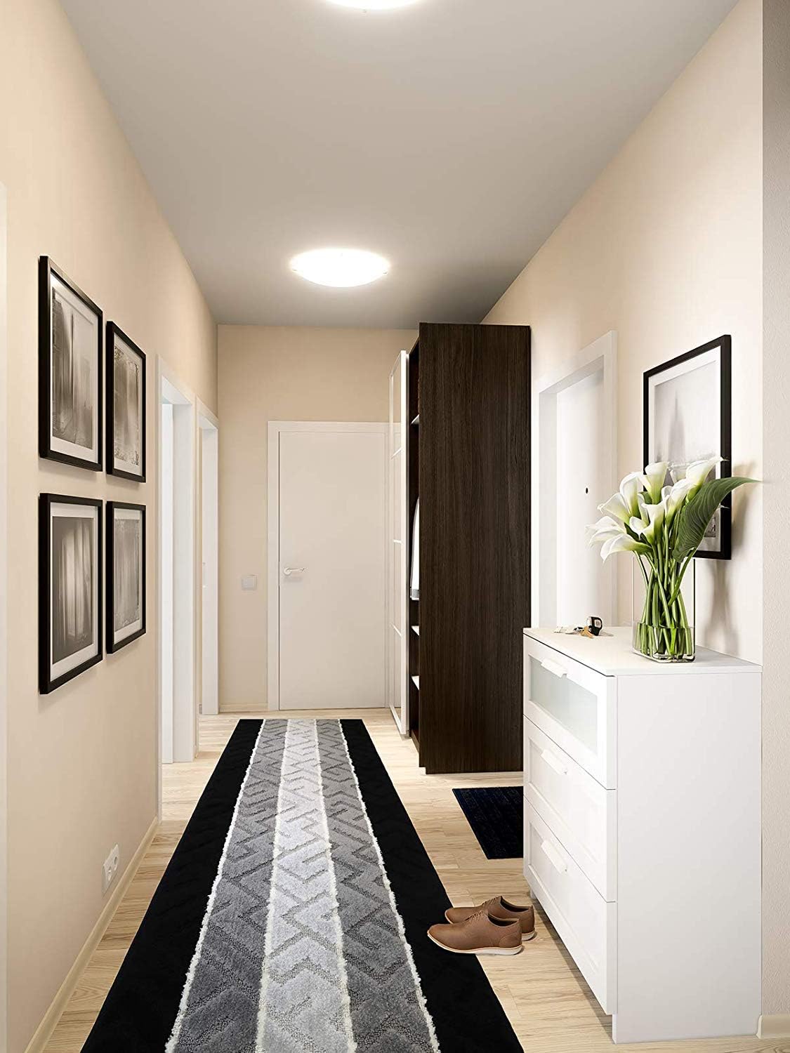 Custom Length Hallway Runner Rug,Slip Resistant,Arrows Black, 26 Inch X 14 feet, Sold and Priced Per Foot