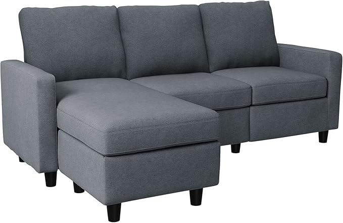 HONBAY Convertible Sectional Sofa, L Shaped Couch with Reversible Chaise for Small Space, Dark Grey