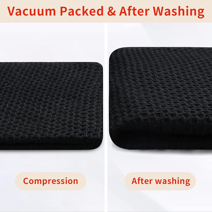 Homaxy 100% Cotton Kitchen Towels and Dishcloths Set, 12 x 12 Inches and 13 x 28 Inches, Set of 12 Bulk Kitchen Towels Set, Ultra Soft Absorbent Dish Cloths for Washing Dishes, Black