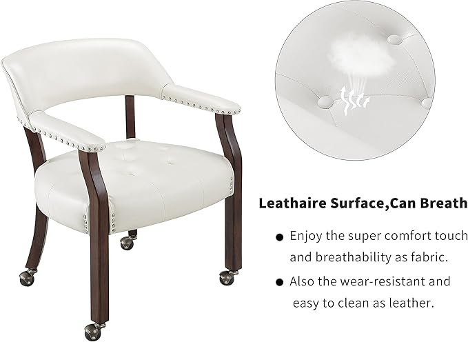 MODERION Modern White Solid Wood Boss Caption's Office Desk Chairs with Wheels and Arms, 31.5H for Living Room