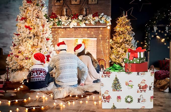 CLOCOR Collapsible Fabric Storage Container, Waterproof Toy Bin with Handles, Gift Basket (Watercolor Christmas)